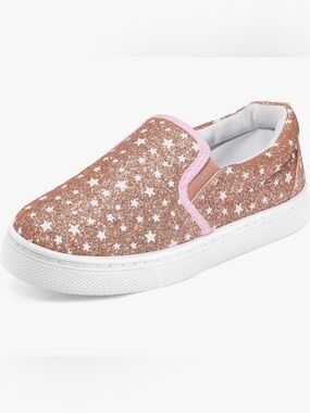 Girls' Rose Gold Glitter Star Slip-On Sneakers